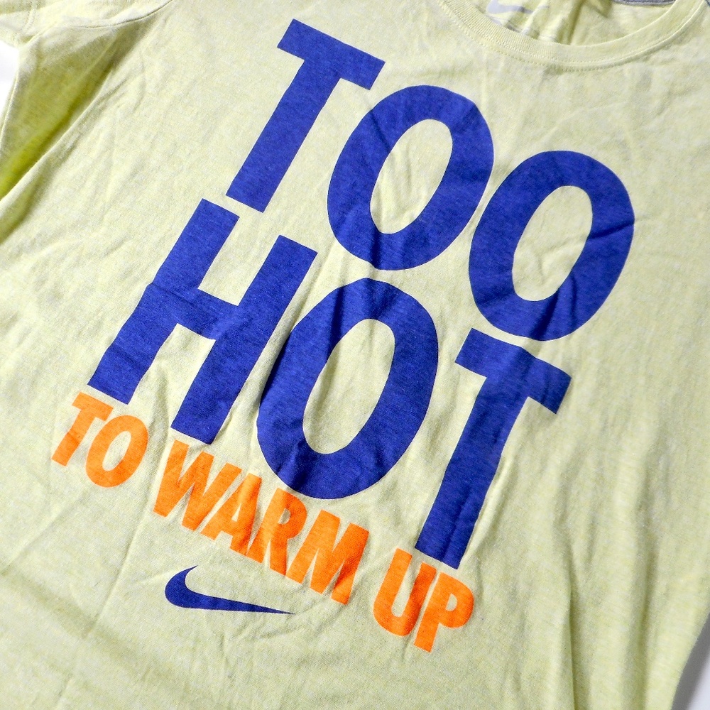Nike L Yellow Green L Too Hot To Warm Up Tshirt Slim Fit Swoosh Cotton Sarcastic